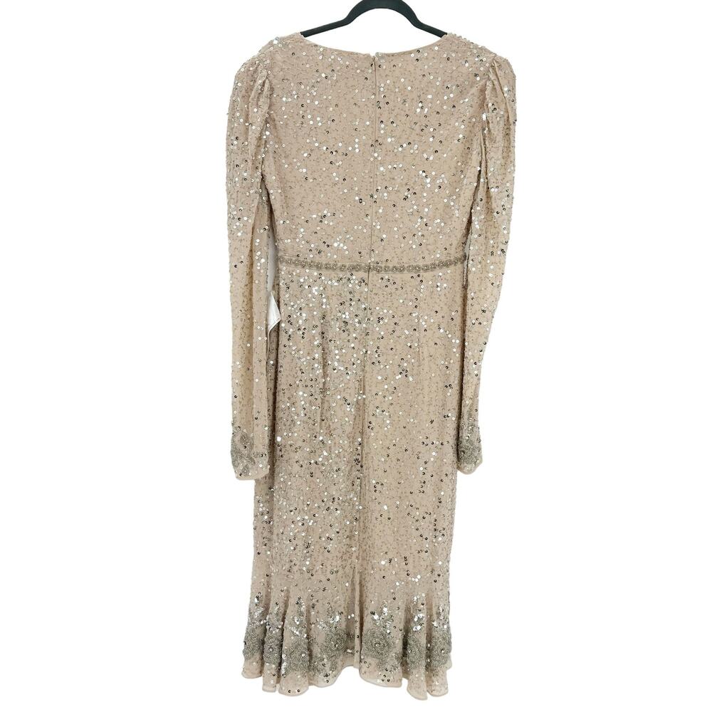 Mac Duggal 10740 Fetching Sequined Dress Nude Silver Size 6 NWT - Picture 8 of 12
